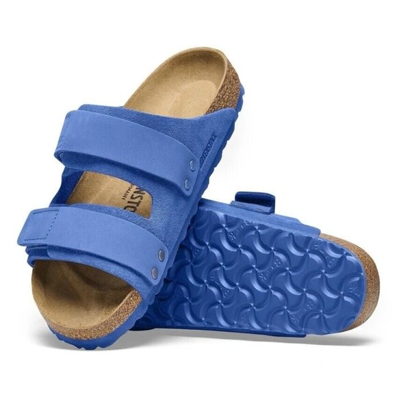 $ 150- Birkenstock UJI Nubuck/Suede Leather Slide Sandals 1025649 Blue- Unisex - Picture 4 of 9